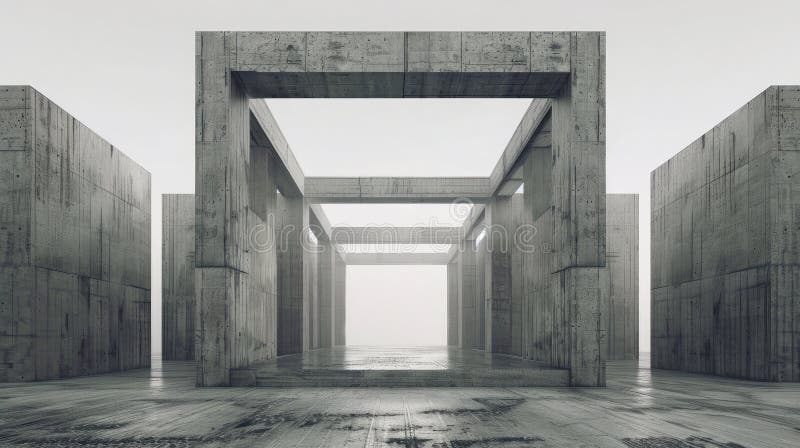 Brutalistyczna architektura geometryczna zbudowana z szarego betonu ilustracja wektor