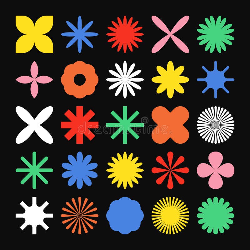 Brutalistyczne kształty geometryczne kolorowe symbole. proste elementy i formy pierwotne. modny projekt retro bauhaus royalty ilustracja