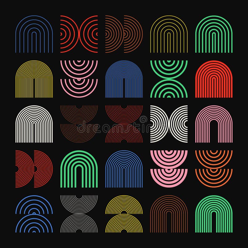 Brutalistyczne kształty geometryczne kolorowe symbole. proste elementy i formy pierwotne. modny projekt retro bauhaus. bauhaus retro design modny współczesny minimalistyczny styl. ilustracja wektorowa.