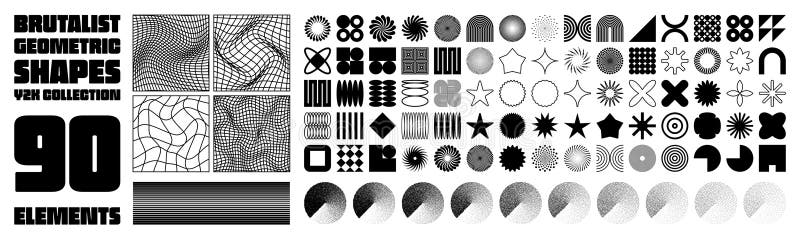 Brutalistyczne kształty geometryczne współczesnych symboli. groovy checkered, zniekształcona siatka klinowa. formularze elementów ilustracji