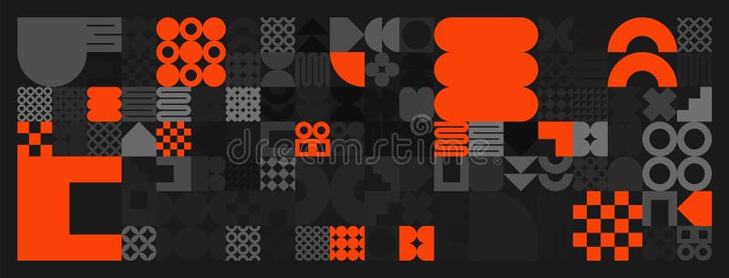 Brutalistyczne symbole geometryczne szarych i pomarańczowych kształtów. proste elementy i formy pierwotne. modny projekt retro royalty ilustracja