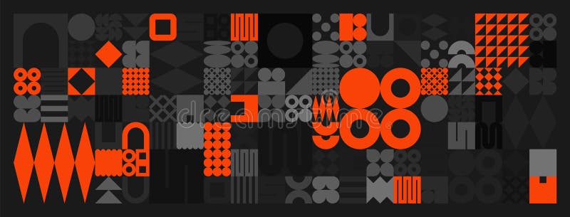 Brutalistyczne symbole geometryczne szarych i pomarańczowych kształtów. proste elementy i formy pierwotne. modny projekt retro ilustracji