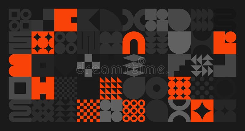 Brutalistyczne symbole geometryczne szarych i pomarańczowych kształtów. proste elementy i formy pierwotne. modny projekt retro ilustracja wektor