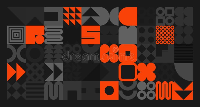 Brutalistyczne symbole geometryczne szarych i pomarańczowych kształtów. proste elementy i formy pierwotne. modny projekt retro ilustracji