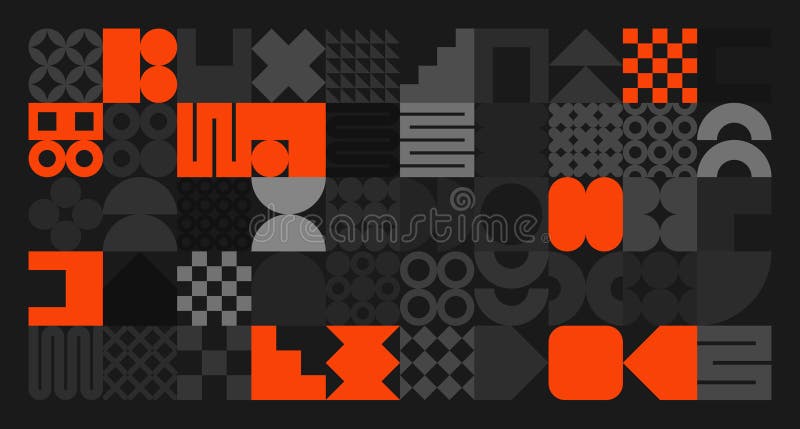Brutalistyczne symbole geometryczne szarych i pomarańczowych kształtów. proste elementy i formy pierwotne. modny projekt retro ilustracja wektor