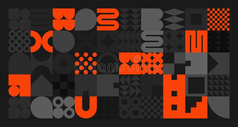 Brutalistyczne symbole geometryczne szarych i pomarańczowych kształtów. proste elementy i formy pierwotne. modny projekt retro royalty ilustracja