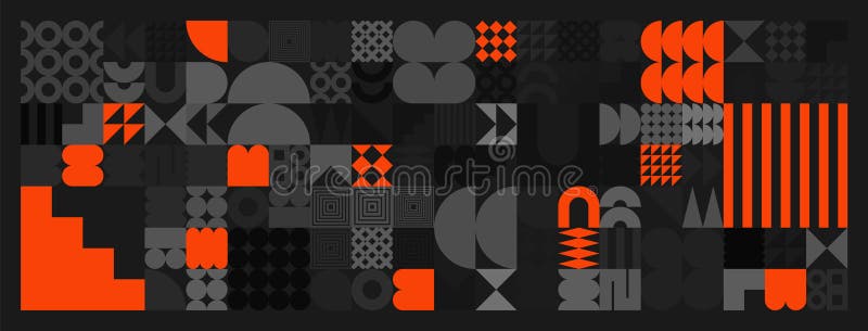 Brutalistyczne symbole geometryczne szarych i pomarańczowych kształtów. proste elementy i formy pierwotne. modny projekt retro ilustracji