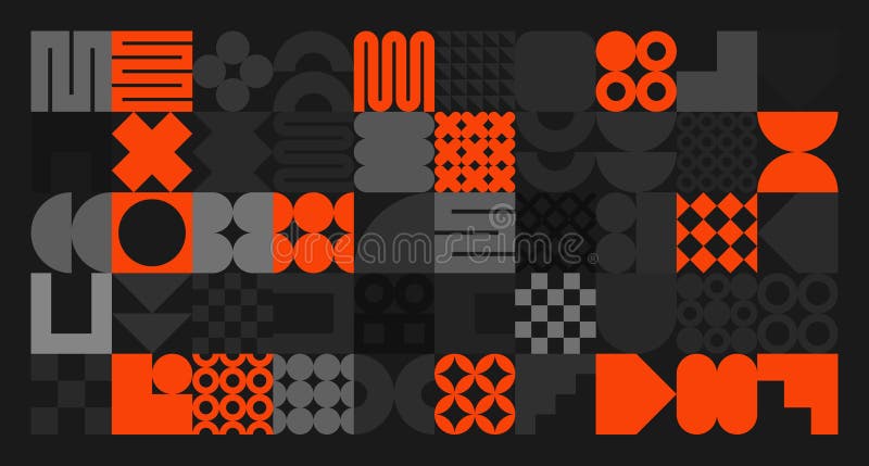 Brutalistyczne symbole geometryczne szarych i pomarańczowych kształtów. proste elementy i formy pierwotne. modny projekt retro ilustracji
