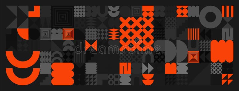 Brutalistyczne symbole geometryczne szarych i pomarańczowych kształtów. proste elementy i formy pierwotne. modny projekt retro ilustracji