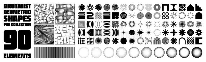Brutalizm geometryczny kształtuje współczesne symbole. Groovy Checkered, siatka zniekształcona na płytkach. Formularze elementów p ilustracji