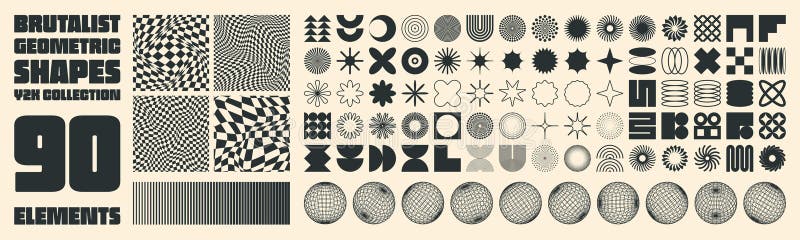 Brutalizm geometryczny kształtuje współczesne symbole. Groovy Checkered, siatka zniekształcona na płytkach. Formularze elementów p royalty ilustracja