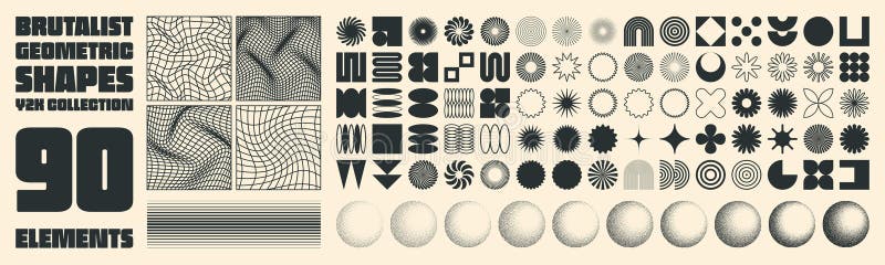 Brutalizm geometryczny kształtuje współczesne symbole. Groovy Checkered, siatka zniekształcona na płytkach. Formularze elementów p royalty ilustracja