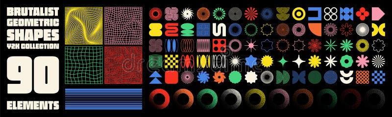 Brutalizm geometryczny kształtuje współczesne symbole. Groovy Checkered, siatka zniekształcona na płytkach. Formularze elementów p royalty ilustracja