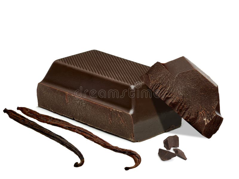 Bruten chokladcouverture med vaniljfröskidor eller bönor royaltyfri foto