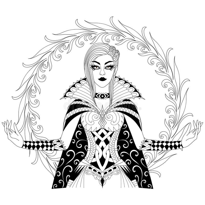 Desenho de bruxa elegante para colorir · Creative Fabrica