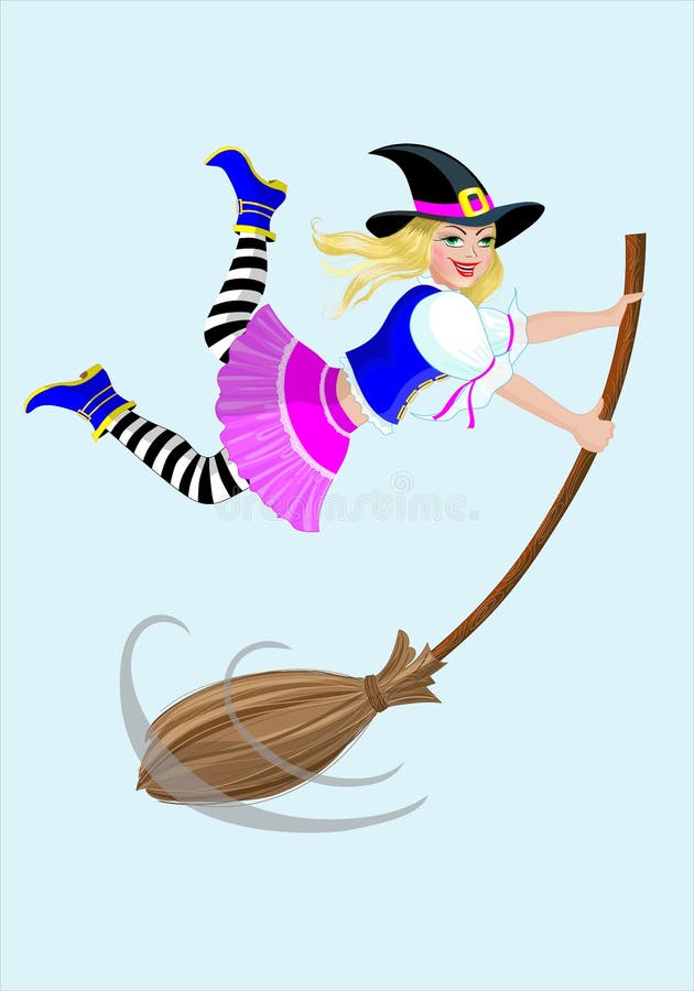 Bruxa de Halloween com uma vassoura ilustração royalty free Bruxa de Halloween com uma vassoura ilustração royalty free