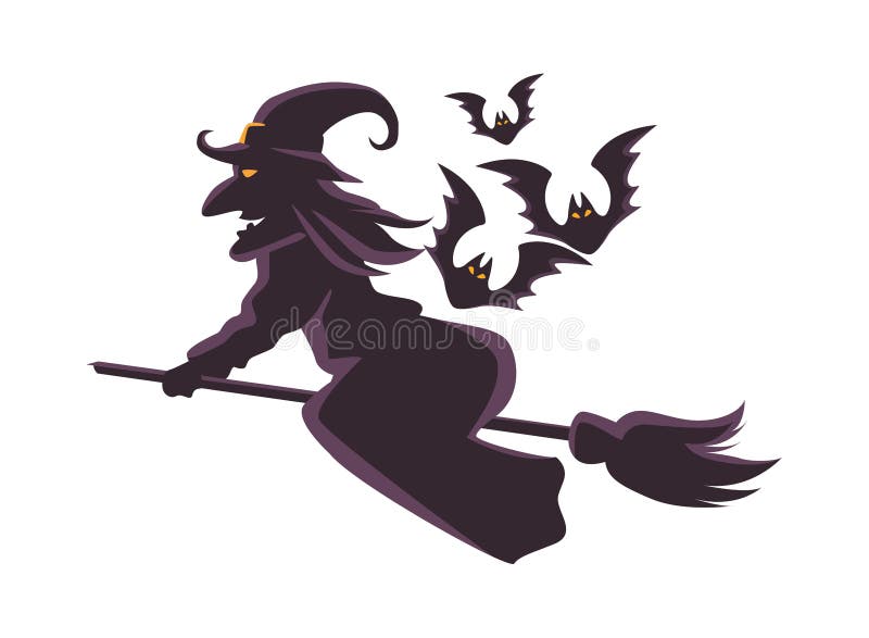 bruxa bonita e coruja voam em uma vassoura e conjuram. ilustração