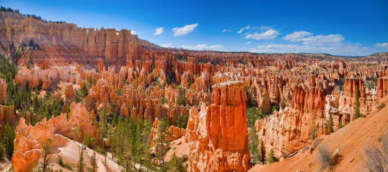 Wide angle panorama of Bryce Canyon, Utah showing unique rock formations. Wide angle panorama of Bryce Canyon, Utah showing unique rock formations