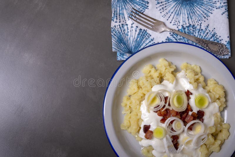 Bryndzove Halusky Slovakisk traditionell kokkonst arkivfoto Bryndzove Halusky Slovakisk traditionell kokkonst arkivfoto