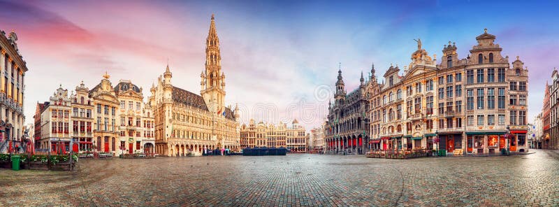 Brussels, panorama of Grand Place in beautiful summer day, Belgium. Brussels, panorama of Grand Place in beautiful summer day, Belgium.