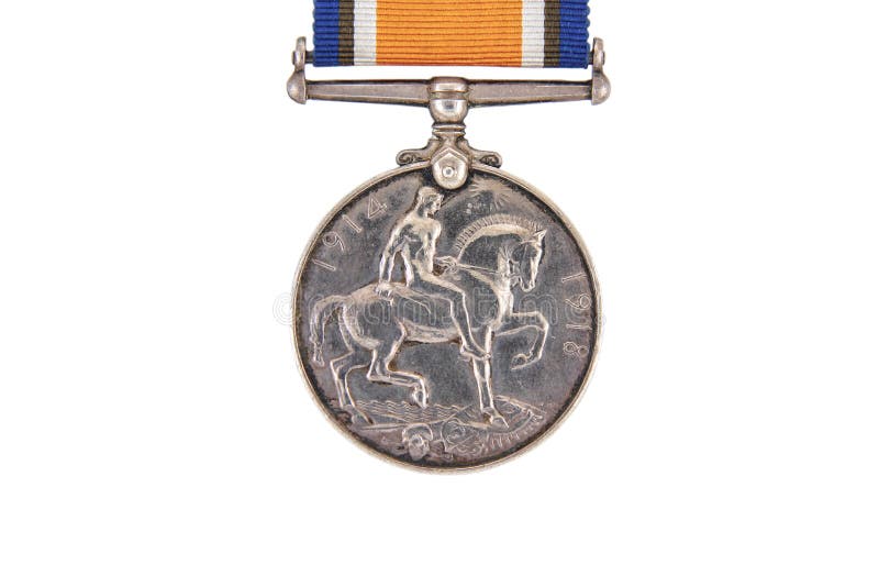 Brytyjski Wojenny medal, 1914-18 z faborkiem, srebnego rocznika militarny medal, odwrotność, wojna światowa jeden (kwiczenie) fotografia stock Brytyjski Wojenny medal, 1914-18 z faborkiem, srebnego rocznika militarny medal, odwrotność, wojna światowa jeden (kwiczenie) fotografia stock