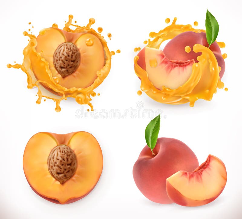 Peach juice. Fresh fruit, 3d vector icon. Peach juice. Fresh fruit, 3d vector icon