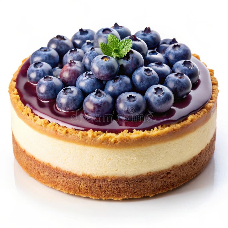Brânză Delicioasă Cu Afine, Cu Glazură Și Mentă Izolată Pe Fond Alb Pentru Desert Sau Fotografie Alimentară stock illustration