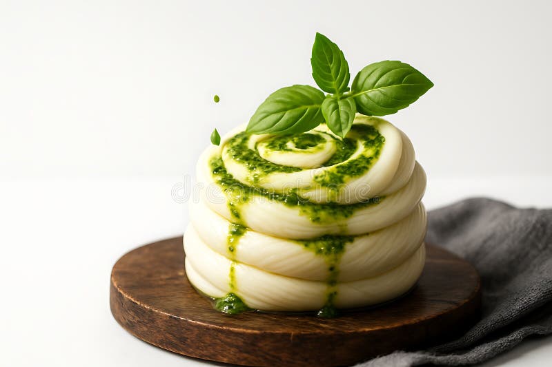 Brânză Mozzarella proaspătă cu Pesto verde și Vasile Ai Generat royalty free illustration