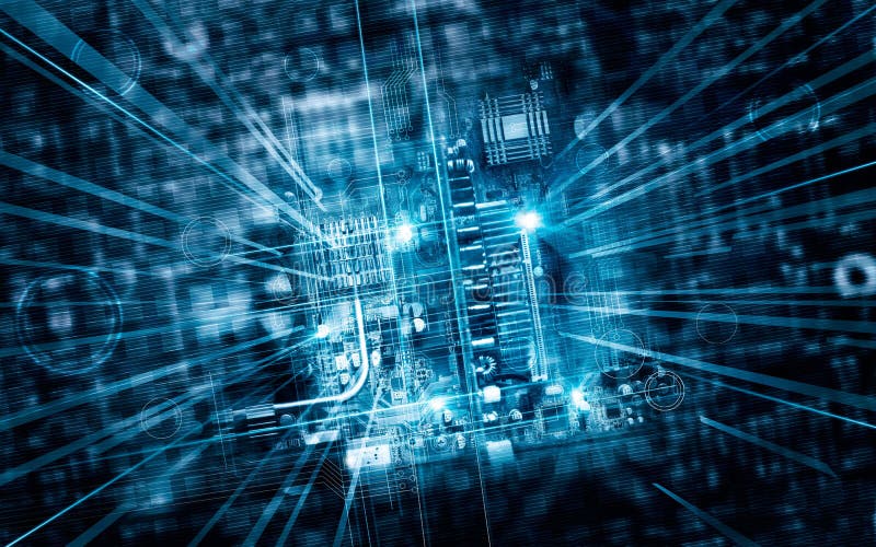 Bräde för elektronisk strömkrets i futuristiskt bearbeta för serverkod stock illustrationer