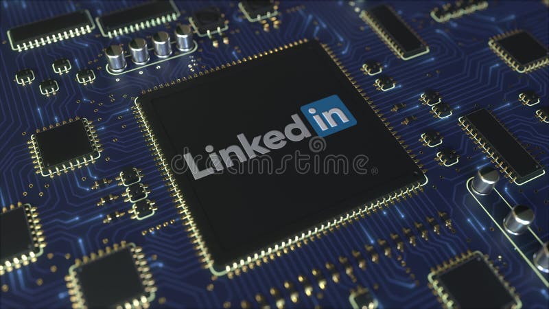 Bräde för utskrivaven strömkrets för dator eller PCB med den LinkedIn logoen Begreppsmässig tolkning för ledare 3D stock illustrationer Bräde för utskrivaven strömkrets för dator eller PCB med den LinkedIn logoen Begreppsmässig tolkning för ledare 3D stock illustrationer