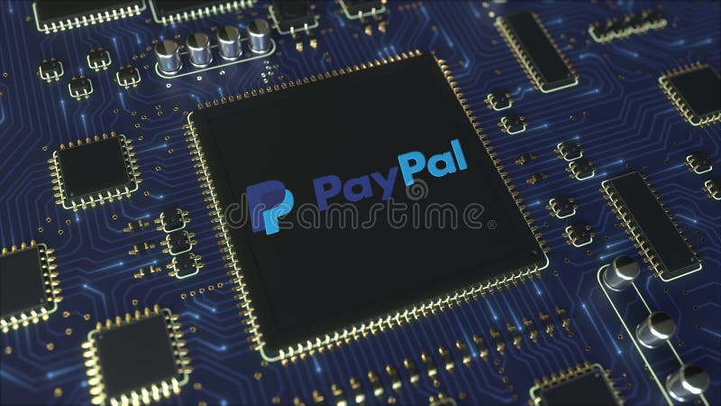 Bräde för utskrivaven strömkrets för dator eller PCB med den Paypal logoen Begreppsmässig tolkning för ledare 3D royaltyfri illustrationer Bräde för utskrivaven strömkrets för dator eller PCB med den Paypal logoen Begreppsmässig tolkning för ledare 3D royaltyfri illustrationer