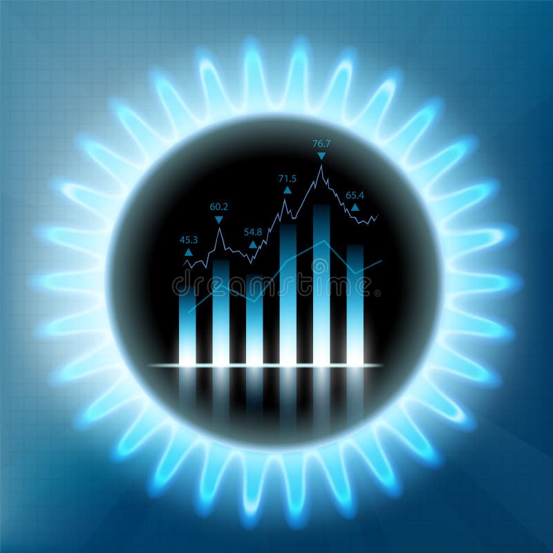 Round blue flame of butane with financial graph and chart. Business with fuel in the stock market. Stock illustration. Round blue flame of butane with financial graph and chart. Business with fuel in the stock market. Stock illustration.