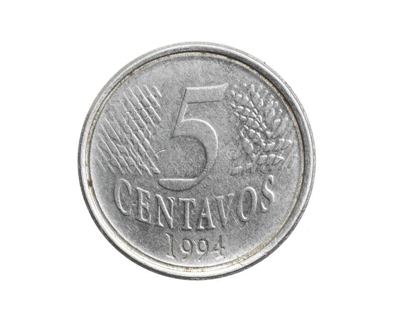 Brazil five centavos coin on white isolated background. Brazil five centavos coin on white isolated background.