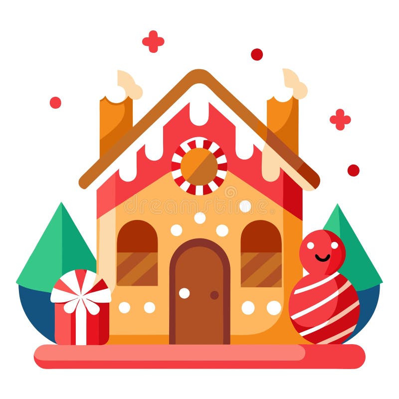 Brödhus med gingerbröd i en festlig julklapp som fortfarande lever på båda baksidorna. vektor illustrationer