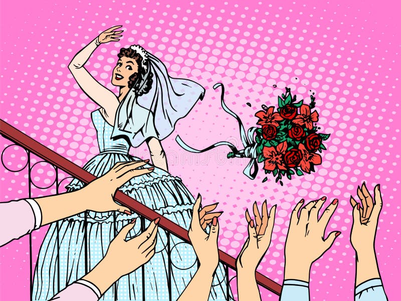 Bröllopbrudbuketten blommar brudtärnakvinnan stock illustrationer