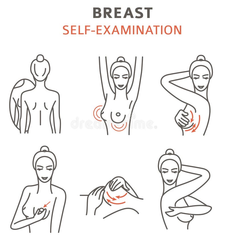 Bröstcancer infographic läkarundersökning Självprövning Kvinna` s vektor illustrationer Bröstcancer infographic läkarundersökning Självprövning Kvinna` s vektor illustrationer