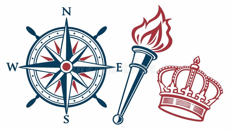 Brújula y corona náuticas que representan la navegación marítima y los símbolos de la marina real diseño vectorial de la IA genera ilustración del vector