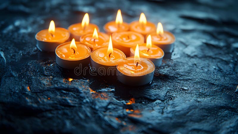 Brûler des bougies de lumière sur une surface sombre texturée Créer une atmosphère chaleureuse et confortable illustration libre de droits