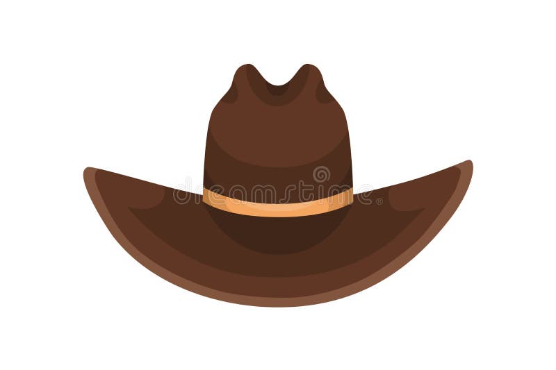 Brown cowboy hat decorated with golden ribbon vector flat illustration. Colorful male headdress in country or western style isolated on white. Fashionable head accessory for rancher or rodeo. Brown cowboy hat decorated with golden ribbon vector flat illustration. Colorful male headdress in country or western style isolated on white. Fashionable head accessory for rancher or rodeo.