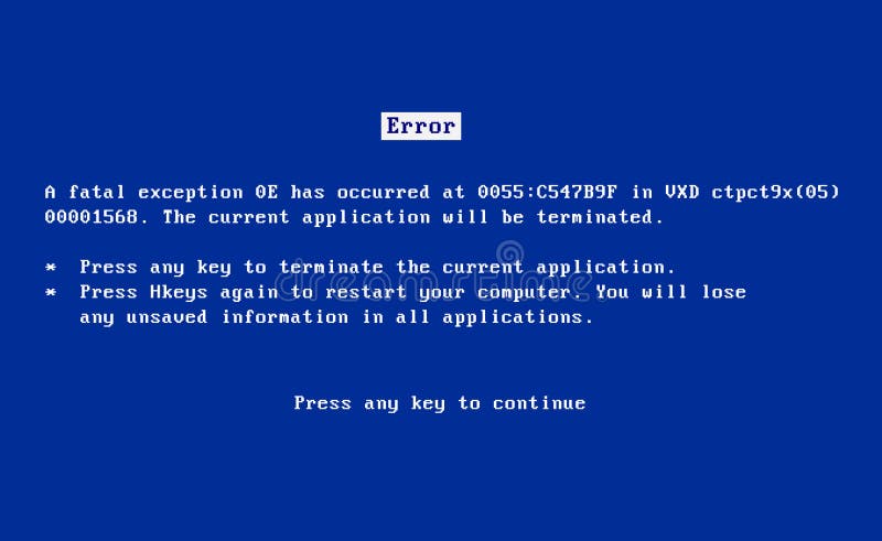 BSOD screen old 98 error crash software. Bluescreen death system pc bug, bsod screen