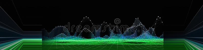 Bstract background color graph wireframe from circles and blurred lines on dark. Technology wireframe concept virtual data stock illustration