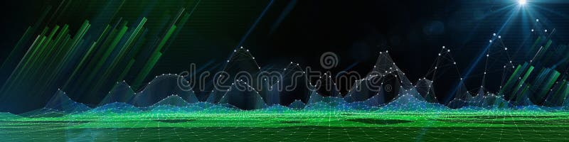 Bstract background color graph wireframe from circles and blurred lines with light on dark. Technology wireframe concept virtual data analytical. Big Data. Banner for business, science and technology data analytics