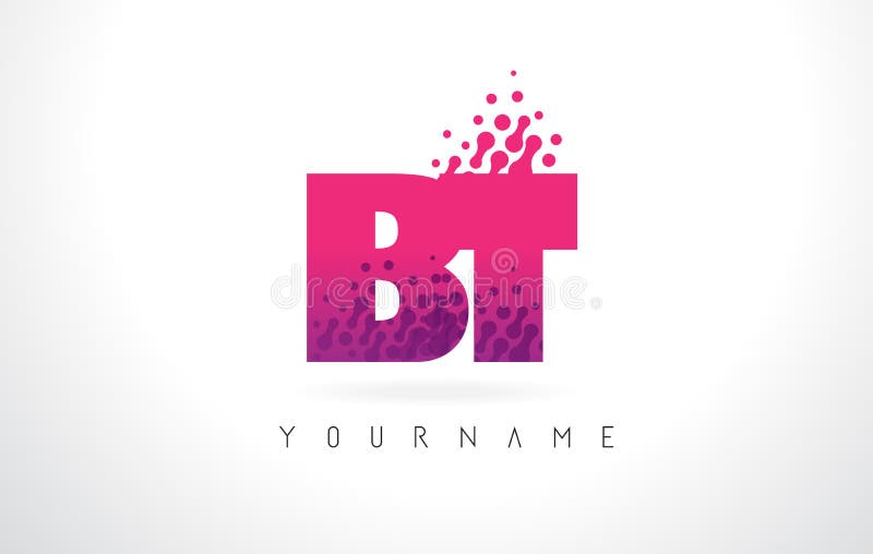 BT B T Letter Logo with Pink Purple Color and Particles Dots Design.