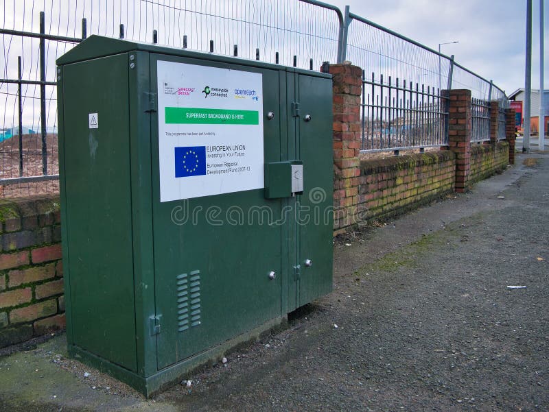 A BT Superfast Broadband cabinet in Wirral, UK