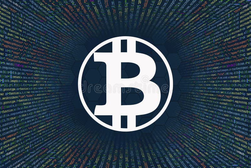 比特金，BTG加密货币符号。来自计算机程序代码的隧道。程序员代码字符串，Javascript，CSS和PHP。黑客编码概念。软件源代码 图库摄影