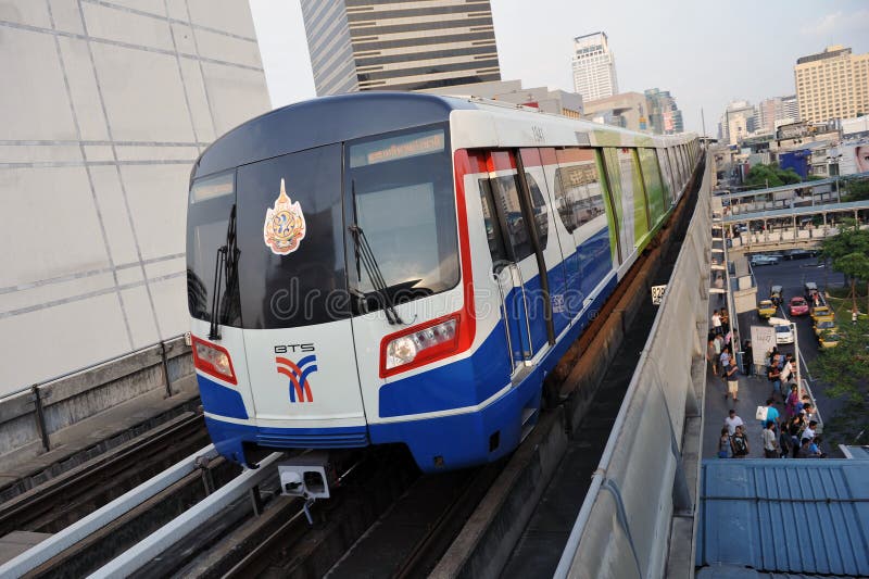 BTS Skytrain on Elevated Rails in Central Bangkok