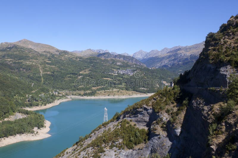 Bubal lake with a mountain in the middle from up in Pyrenees stock photo Bubal lake with a mountain in the middle from up in Pyrenees stock photo