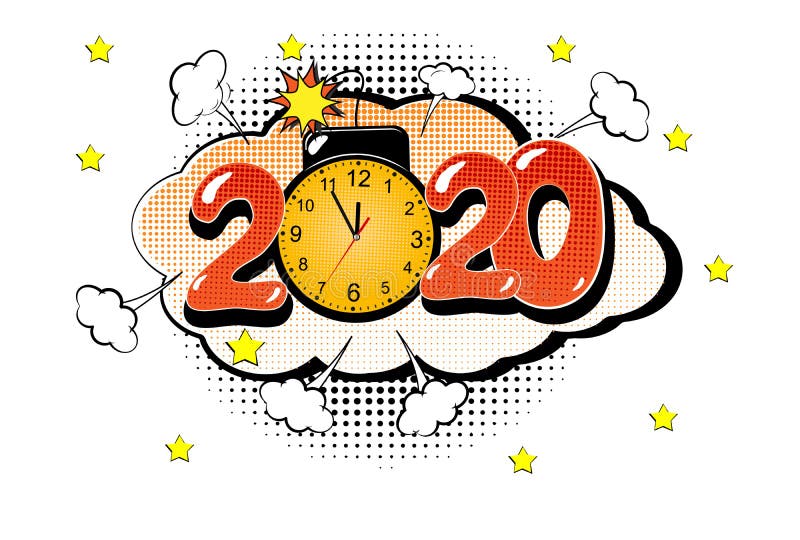 Bubbla 2020 f? r komikertextanf? rande. förhandsgranskning av färgat popkonturformat. Halvtonsbakgrund med gott nytt Ã¥r. vektor vektor illustrationer