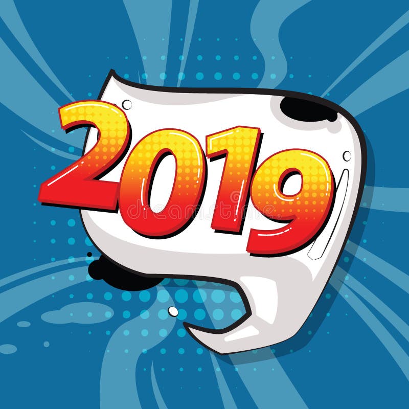 2019 bubbla för anförande för text för jul för lyckligt nytt år komiska kulört vektor illustrationer