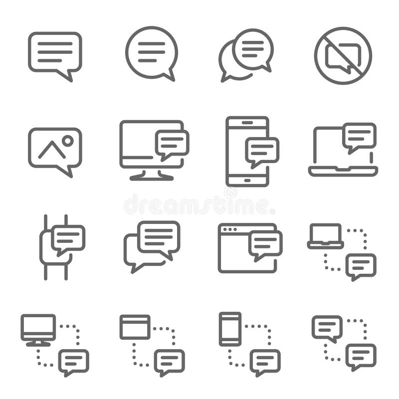 Bubble Chat Message Vector Line Icon Set. Contains such Icons as Conversation, SMS, Notification, Communication and more. Expanded royalty free illustration
